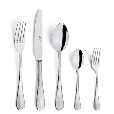 Paul Wirths MONDO Besteckset 30-teilig, Edelstahl, Messer, Gabeln, Löffel, auf einem Tisch.