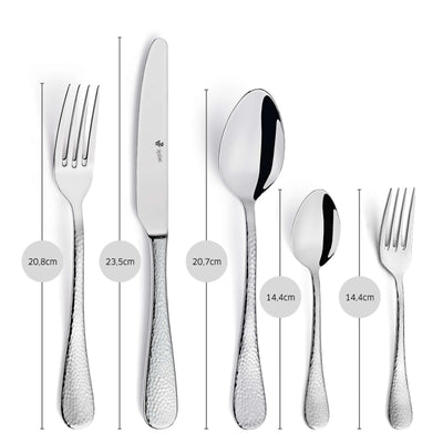 Mondo Besteckset 30-teilig von Paul Wirths, inklusive Messer, Gabeln, Löffel aus Edelstahl, elegant auf weißem Hintergrund.