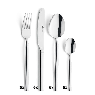 Paul Wirths Bali Besteckset, 24-teilig, mit Messer, Gabel, Löffel und Teelöffel aus Edelstahl, elegant und modern.