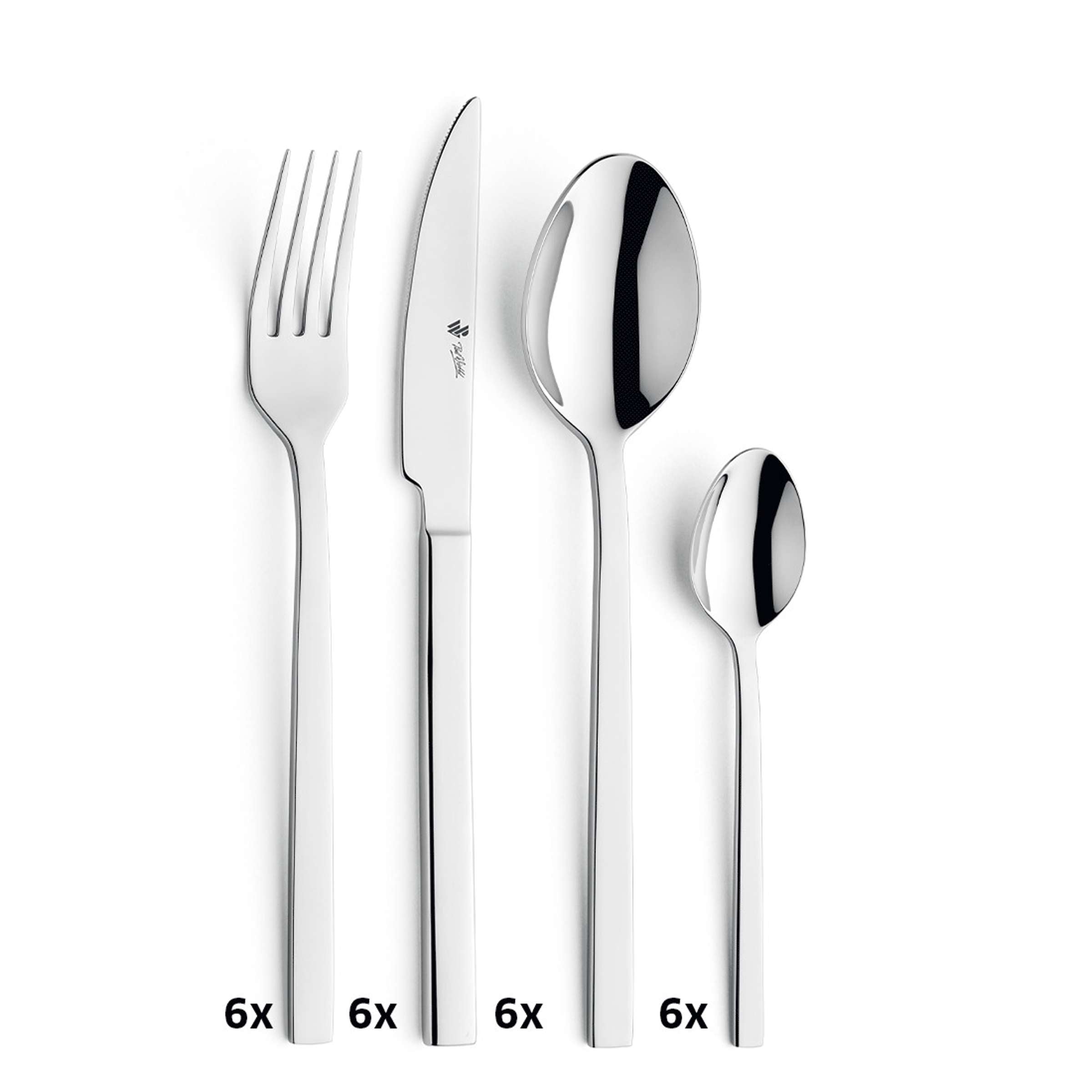 EDGE Besteckset 24-teilig von Paul Wirths, glänzendes Edelstahlbesteck mit Messer, Gabel, Löffel für den Esstisch.