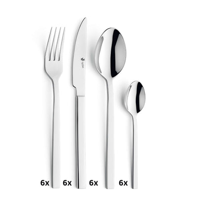 EDGE Besteckset 24-teilig von Paul Wirths, glänzendes Edelstahlbesteck mit Messer, Gabel, Löffel für den Esstisch.
