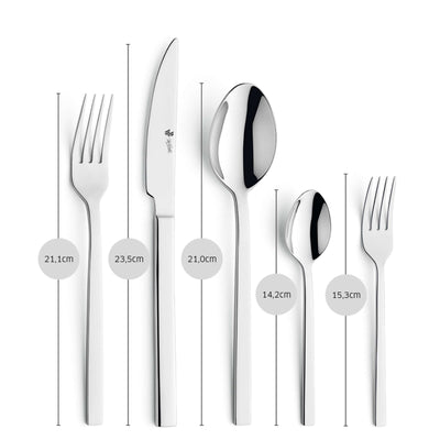 Paul Wirths EDGE Besteckset 60-teilig mit Messer, Gabel, Löffel, in elegantem Design, auf weißem Hintergrund.