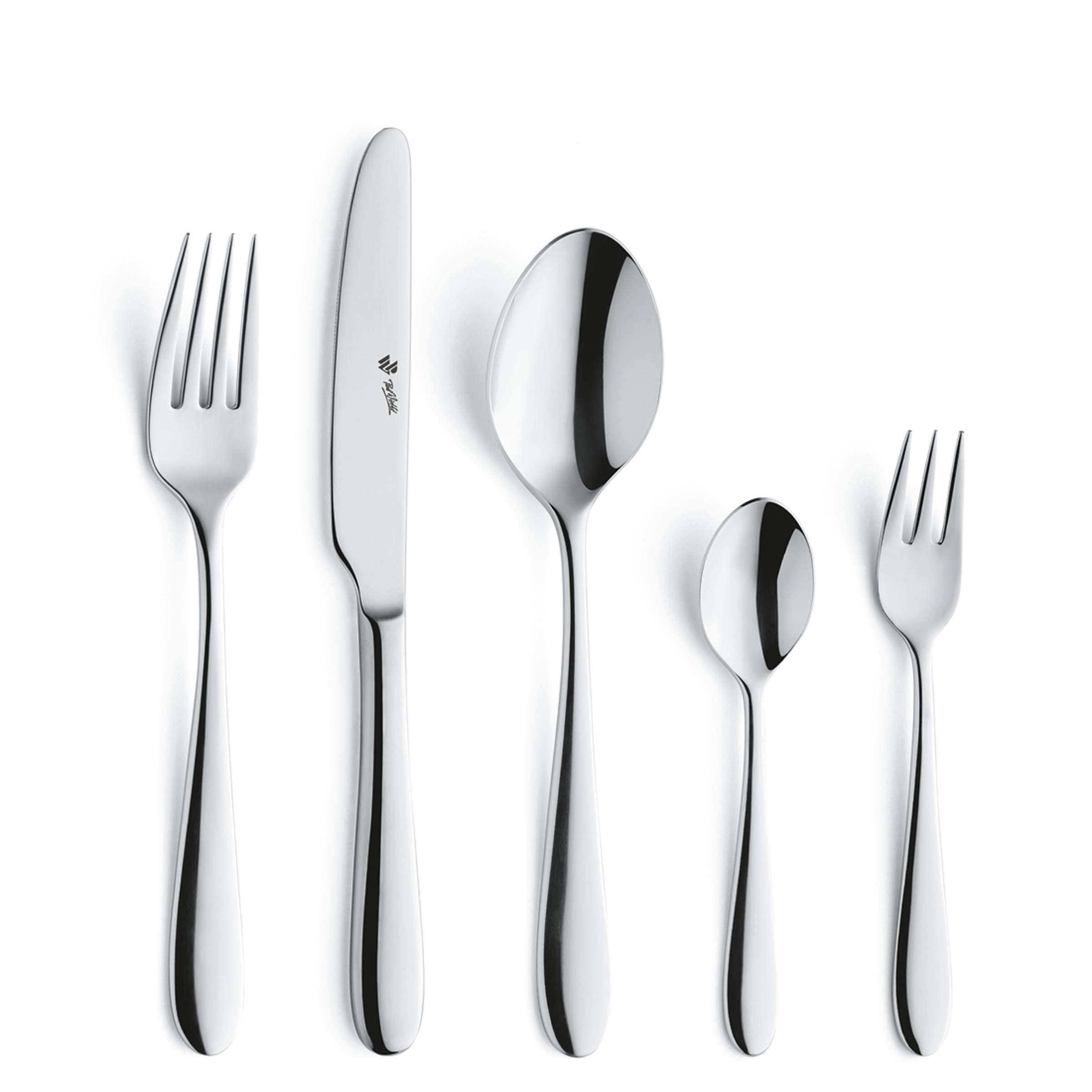 NOVA Besteckset 30-teilig von Paul Wirths, besteht aus Messer, Gabeln, Löffeln aus Edelstahl, auf einem weißen Hintergrund.