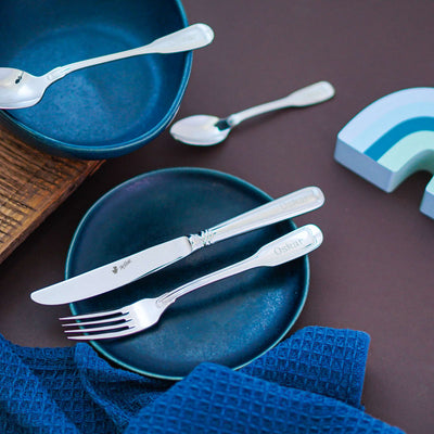 Augsburger Faden Kinderbesteck Set, 4-teilig, Edelstahl, kindgerechtes Design, von Paul Wirths, für kleine Hände geeignet