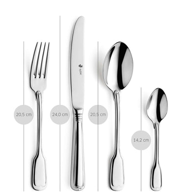 Augsburger Faden Besteckset 24-teilig von Paul Wirths, Messer, Gabeln und Löffel aus Edelstahl, elegant und hochwertig.