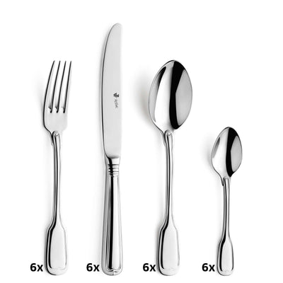 Paul Wirths AUGSBURGER FADEN Besteckset 24-teilig, Edelstahl, Messer, Gabeln, Löffel, elegantes Besteck für Tischdekoration