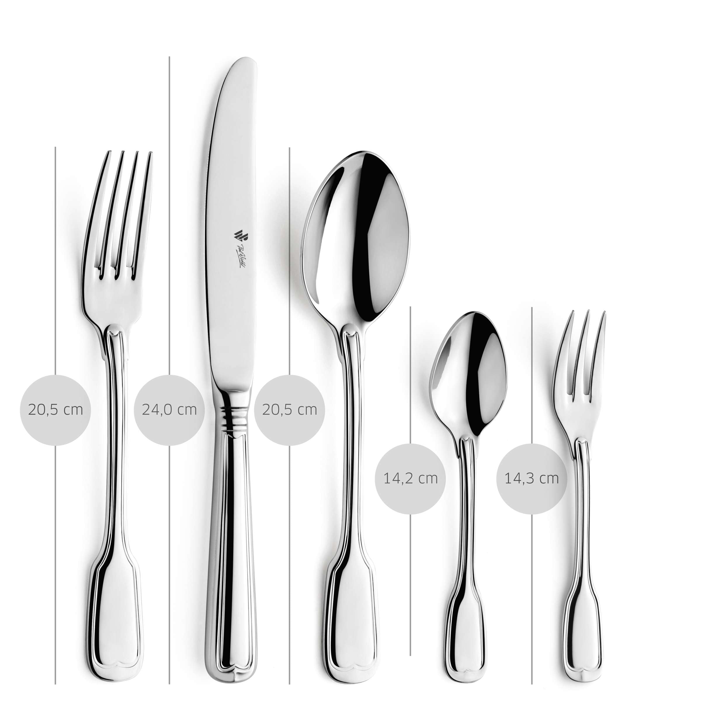 Augsburger Faden Besteckset 68-teilig, Edelstahl, Messer, Gabeln, Löffel, schlicht und elegantes Design, von Paul Wirths