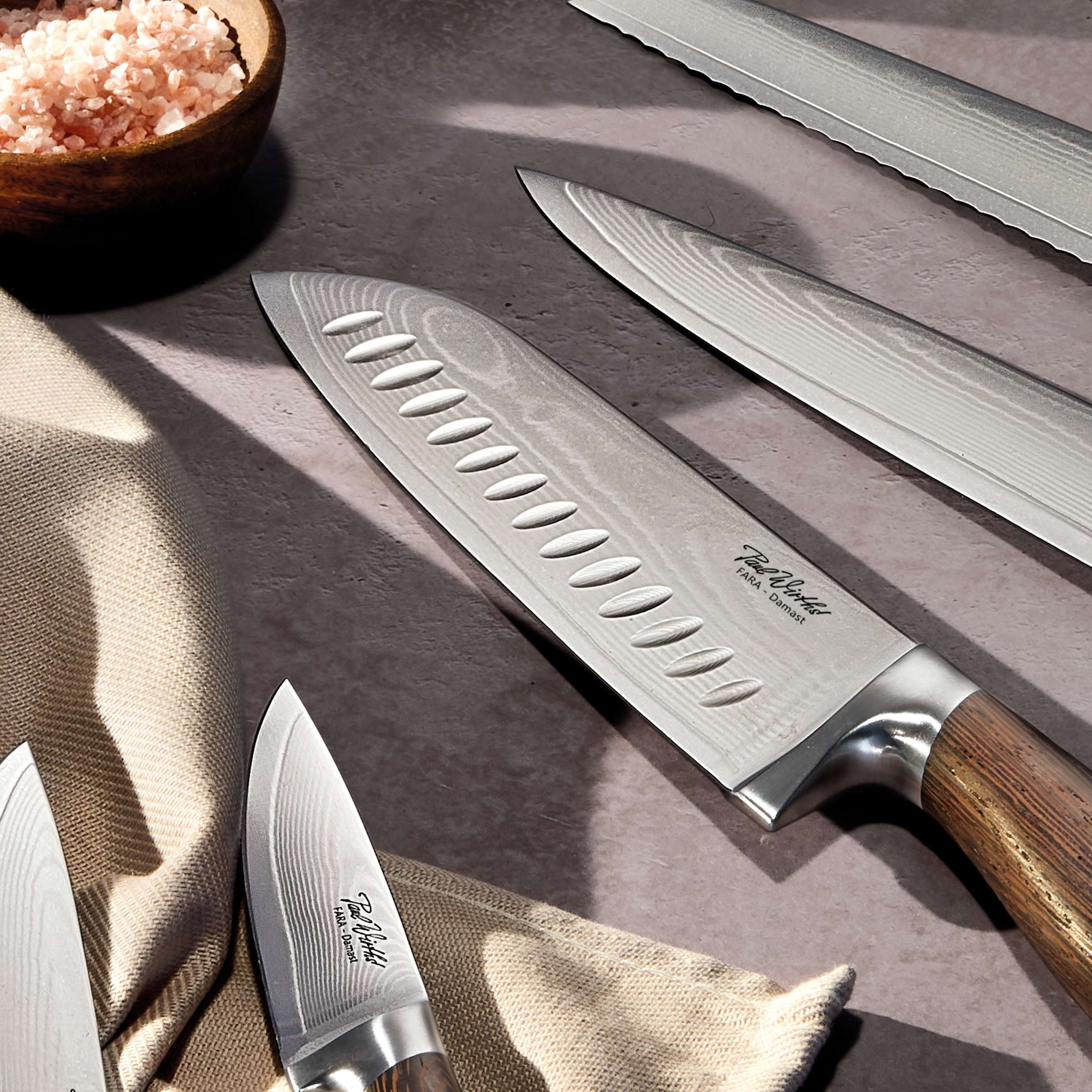 Paul Wirths FARA Gemüsemesser, scharfes Küchenmesser mit Damaststahl, ideal zum Schneiden von Gemüse und Obst.