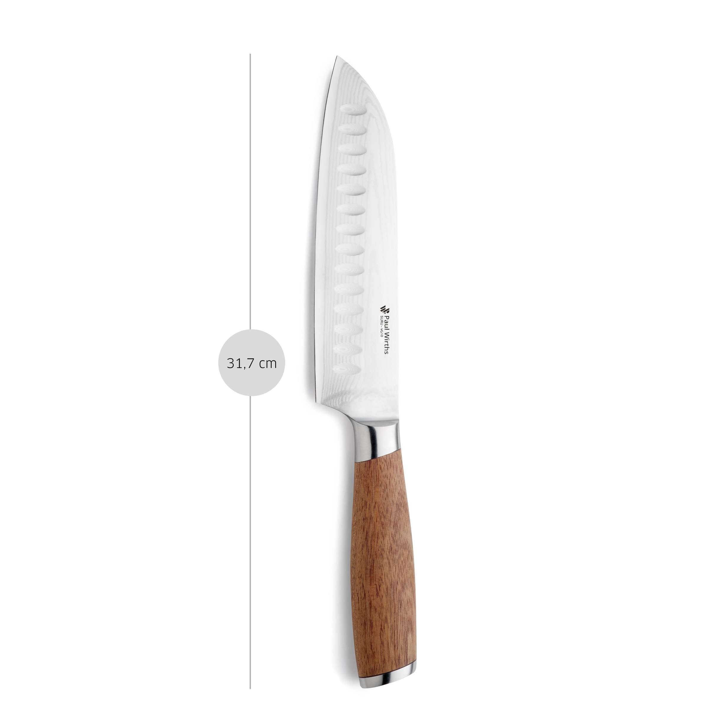 SURU Santokumesser von Paul Wirths, scharfes Küchenmesser mit Holzgriff, ideal zum Schneiden von Gemüse und Fleisch