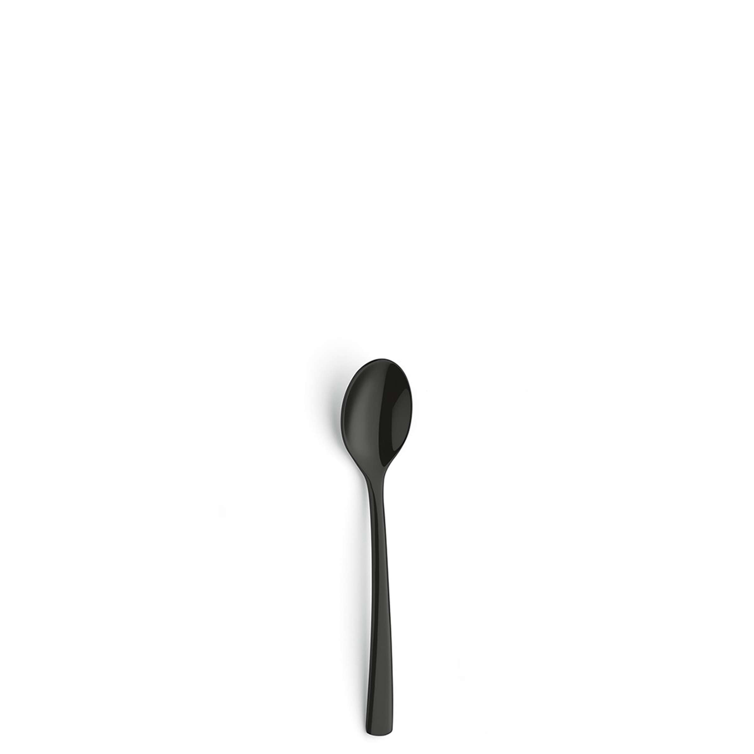 Schwarzer SWING Kaffeelöffel von Paul Wirths aus PVD, elegantes Besteckstück für Kaffee-Servieren, detailreiche Nahaufnahme