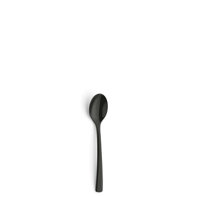 Schwarzer SWING Kaffeelöffel von Paul Wirths aus PVD, elegantes Besteckstück für Kaffee-Servieren, detailreiche Nahaufnahme