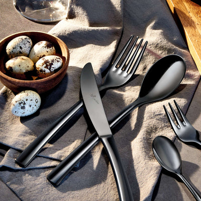 Schwarz PVD Besteckset 30-teilig von Paul Wirths, elegantes und modernes Cutlery Set mit Messer, Gabel, Löffel in stilvollem Design