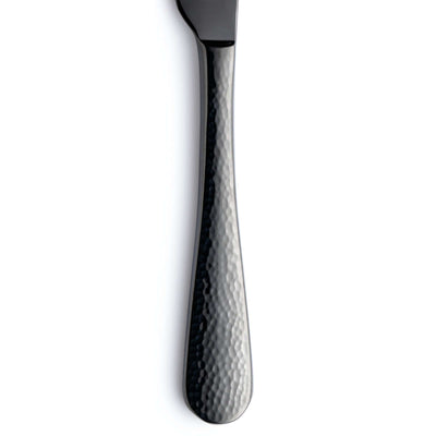 Schwarzes MONDO Menümesser von Paul Wirths, Vollheft aus Edelstahl, detailreiche Klinge und Griff, elegante Besteckstück.