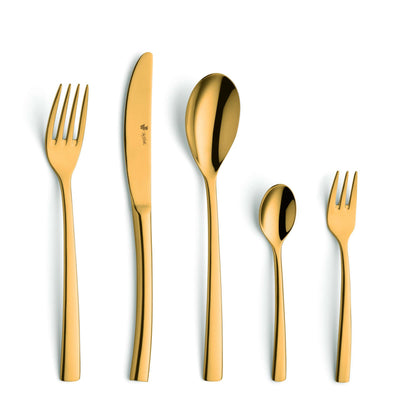 Goldfarbenes 30-teiliges Besteckset von Paul Wirths, hochwertiges Cutlery Set mit eleganten Designs und PVD-Beschichtung.