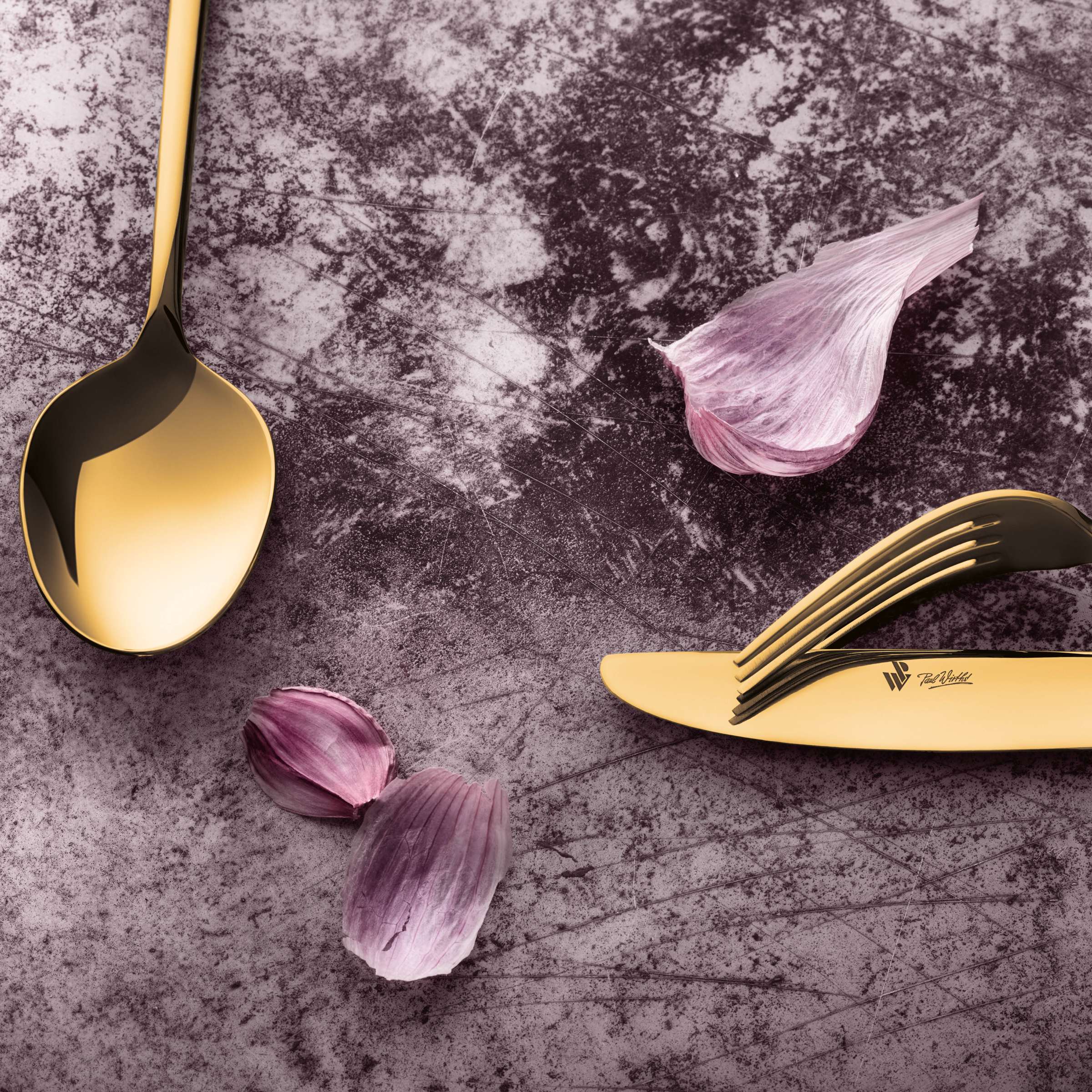 VIVENDI Menümesser von Paul Wirths, Vollheft Messer mit PVD-Goldbeschichtung, elegantes Besteck für den Tisch