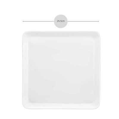 Quadratischer weißer Speiseteller YAKA WHITE von Médard de Noblat, elegante Tafelware aus Porzellan.