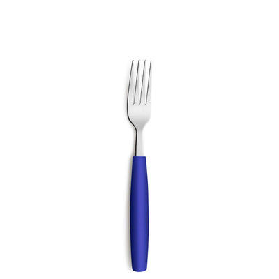 Amefa VALOA Besteckset mit 16 Teilen in royalblau, inklusive Gabel, Messer, Löffel und Teelöffel, auf weißem Hintergrund.