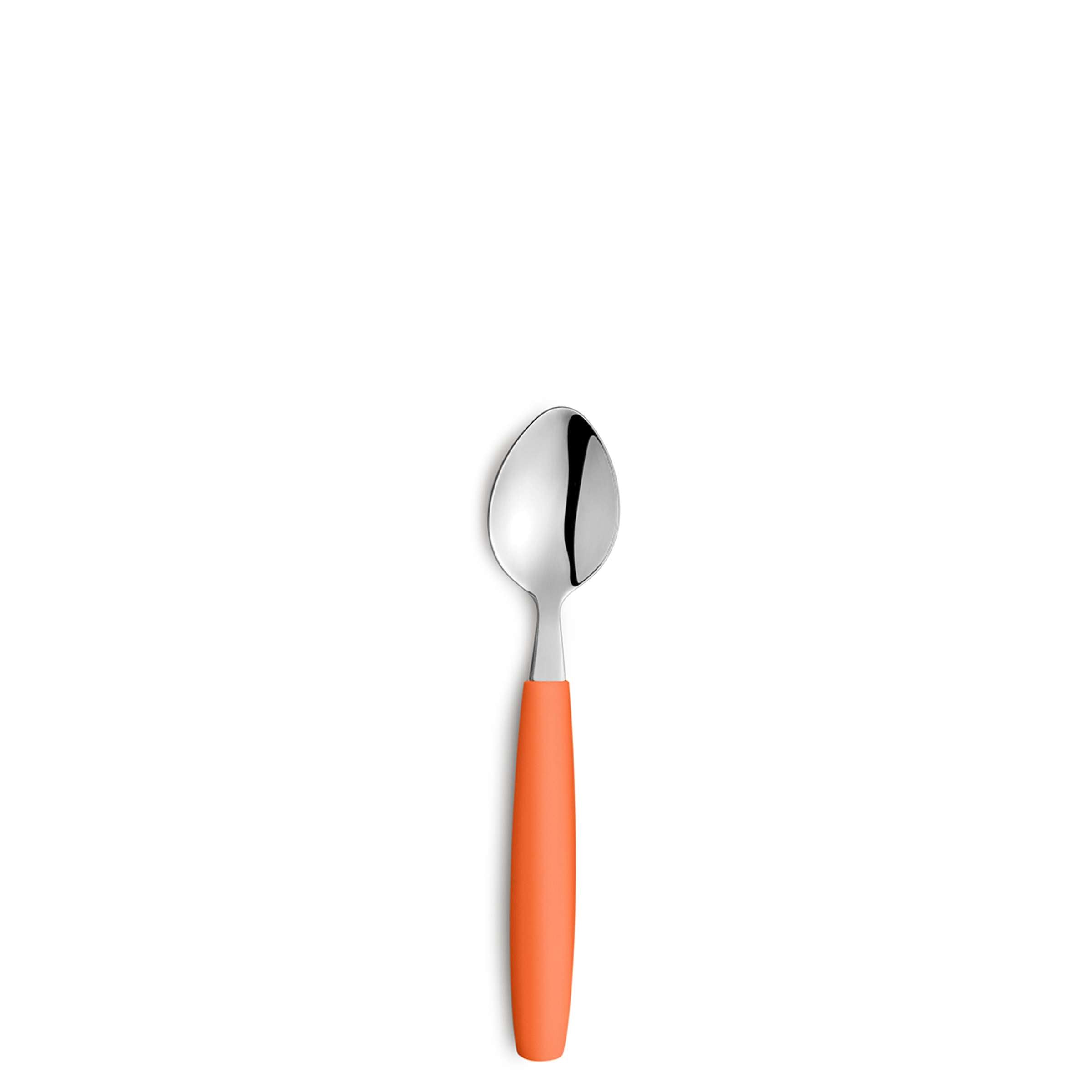 Amefa VALOA 16-teiliges Besteckset aus Edelstahl mit orangefarbenen Griffen, inklusive Messer, Gabel, Löffel und Teelöffel.